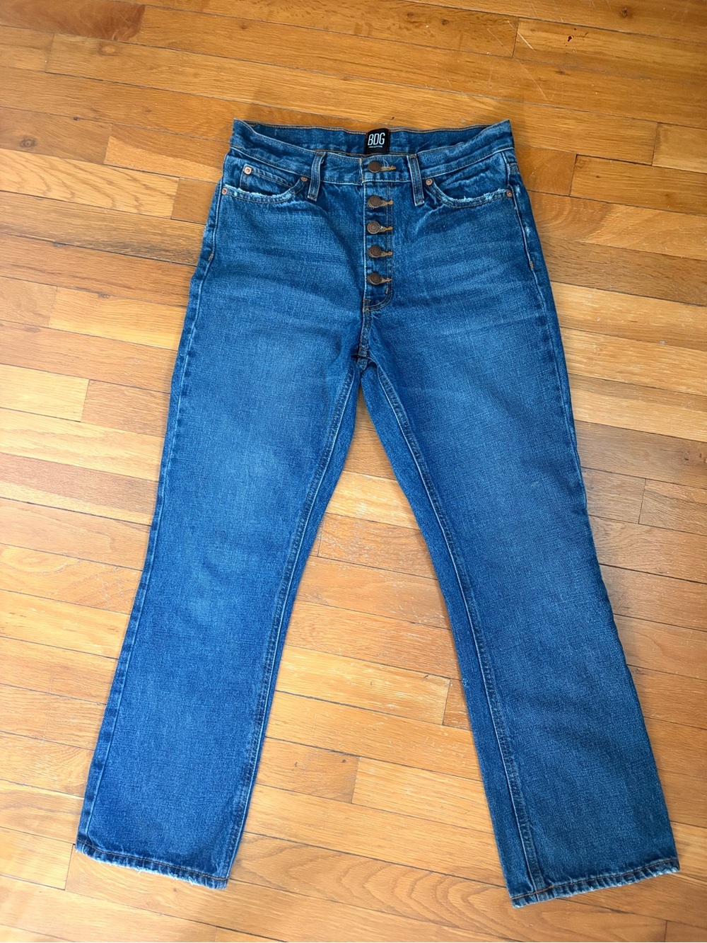 BDG Dark Blue High-Rise Flare Jeans with Button Fly